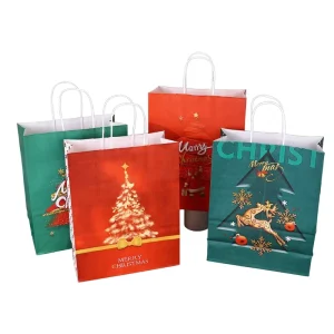 Cross Border Christmas Handbags High End Minimalist Kraft Paper Gift Bags Holiday Gifts Cartoon Candy Packaging Bags Ink Printed