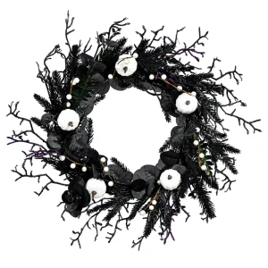 Cross Border Christmas Plastic Wreath Pine Needle Dry Branch White Pumpkin Door Hanging Outdoor Halloween Decoration