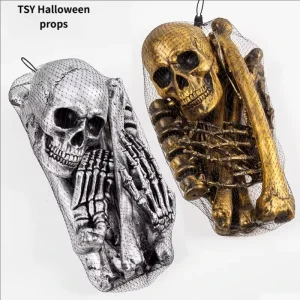 Cross Border Halloween Decor Props Plastic Adult Gold Silver Skull Loose Bones Hand Foot Bar Escape Room Horror Ornaments Pack