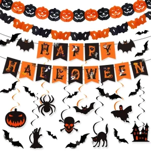Cross Border Halloween Paper Decorations Black Orange Bunting Sets Spiral Garlands School Festive Displays