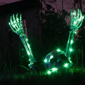 Cross-Border Halloween Resin Skull Head Hand-Plug Set with Bright Light Decor for Easter & Independence Day Purple Green