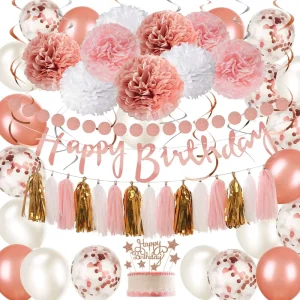 Cross Border Happy Birthday Set Rose Gold Birthday Banner Party Decoration Latex Flower Ball Balloon Piece Garland