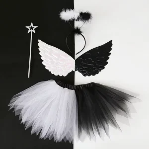 Cross Border Holiday Party Costume Props Children Perform Dress up Black and White Angel Wings Suit