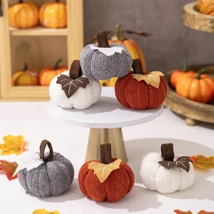 Knitted Mini Pumpkin Window Decorations for Halloween and Thanksgiving