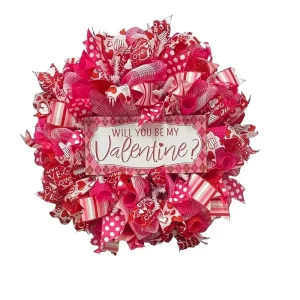 Cross Border Valentine’s Day Handmade Silk Flower Garland Wreath Heart Print Pink Decoration for Valentine’s Day