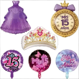 Cross border 15th Birthday Round Princess Dress Crown Shaped Aluminum Foil Balloon Girl Party Decorations