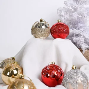 Cross border 8cm Diamond Sequin Electroplated Matte Christmas Ball Hanging Ornament Factory Direct for Festival Tree Decor