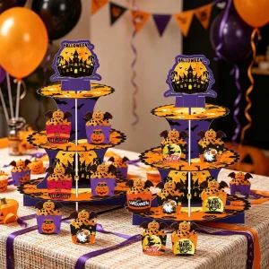 Cross border Anime style Halloween themed Birthday Party Plastic Paper Three tiered Cake Stand Cake Topper Cupcake Decorating