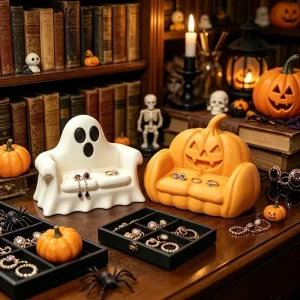 Cross border Bestseller Eco friendly PLA 3D Printed Halloween Ghost Sofa Pumpkin Shaped Jewelry Organizer Quirky Decorative