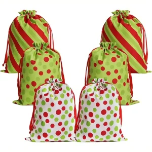 Cross border China Model 45 Christmas Polyester Striped Drawstring Gift Bag Large Size Printed Holidays Parties Children