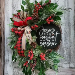Cross border Christmas Flower Ring Festival Decorations Vine Arrangement Props Wreath Decorations Door Hangings