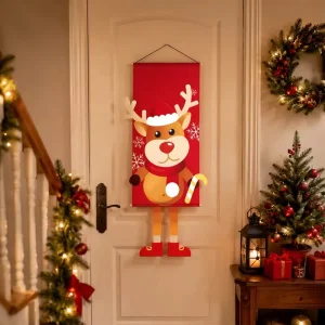 Cross border Christmas Hanging Cloth Flag Creative Cartoon Printed Background Party Decorations Props Christmas Cloth Flag