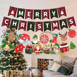 Cross border Christmas Letter Flag Banner Paper European & American Style Rectangular Hanging Flower Flags for Party Decorations