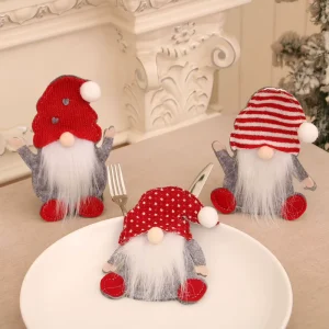 Cross border Dwarf Knife Fork Set Face less Old Man Love Dot Striped Design Rudolph Christmas Decoration Supplies