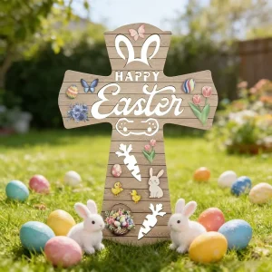 Cross border Easter Cross Hollow Cartoon Rabbit Radish Festival Hanging Decoration Sign