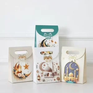 Cross border Flip top Gift Bag Bow tied Packaging Mid Autumn Festival Handbag Holiday Party Favor White Offset Printing