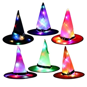 Cross border Halloween Ghost Festival Party Dance Costume LED Light String Witch Magician Wizard Hat