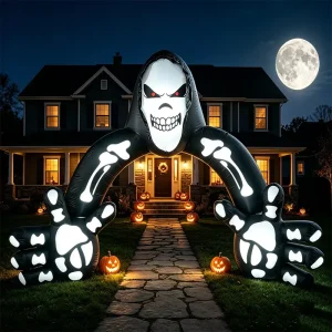 Cross border Halloween Horror Theme Festival Decoration Inflatable Skull Death Arch Air Model LED Light Outdoor Courtyard