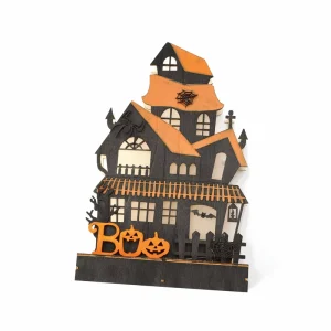 Cross border Halloween Indoor Atmosphere Decorations Ghost House Props Party Glowing Wooden Halloween Ornaments
