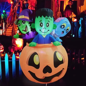 Cross border Halloween Inflatable LED Glowing Pumpkin Green Witch and Monster Outdoor Halloween Party Decorations