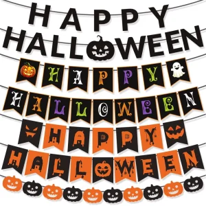 Cross border Halloween Party Decoration HAPPY HALLOWEEN Pumpkin Ghost Pull Flag Model WS9631