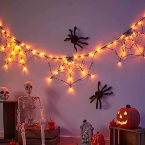 Cross border Halloween Pumpkin Lantern Courtyard Decoration Props Party Supplies LED Glowing Half Spiderweb Light Ghost Festival