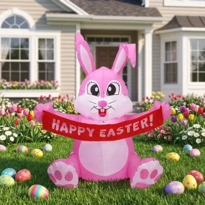 Cross border Inflatable Easter Bunny 1.5m Pink Cute Bunny LED Light Up Happy Easter Yard Decoration