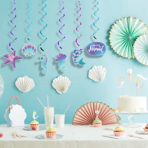 Cross border Mermaid Undersea Theme Birthday Party Decorations Spiral Hanging Ornaments Starfish Shell Festive Arrangements