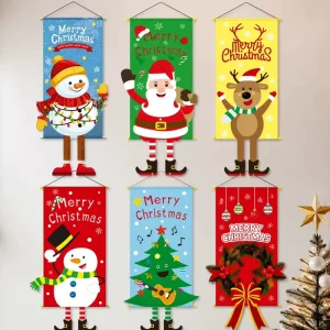 Cross border New Christmas Hanging Cloth Flag Party Decorations Props Creative Cartoon Printed Background Cloth 110x40cm