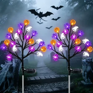 Cross border New style LED Solar powered Pumpkin Branch Stake Light Halloween Outdoor Courtyard Decoration Festive Styling IP65
