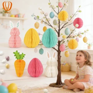 Cross-border Paper Carrot Rabbit Honeycomb Ball Set Hanging Decoration Easter Party Classroom Atmosphere