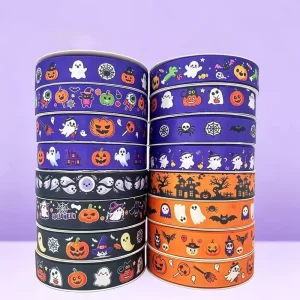 Cross border Polyester Halloween Ribbon for Holiday Decorations DIY Bows Gift Box Wrapping & Hair Accessory Trims