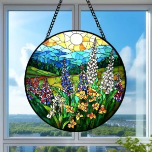 Cross border Single piece Blue hat Flower Glass Pendant Creative Style China Origin Four season Window Decoration Suncatcher