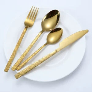 Cross border Stainless Steel Western Dinnerware Set 430 Stone Grain Retro Thickened Style Stone texture Embossed High gloss Set