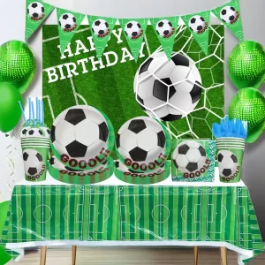 CrossBorder Boys Football Soccer Themed Kids’ Party Supplies Tableware Paper Plates Napkins Tablecloth Celebration Decorations
