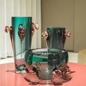 Crystal Clear Emerald Green Artistic Glass Flower Plates