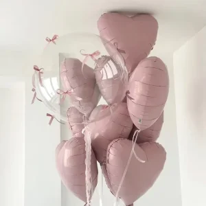 Custom 20inch Bobo Tpu Balloons and 18inch Baby Pink Heart Foil Balloon Set With Ribbon Bow for Wedding Valentine’s Day Supply
