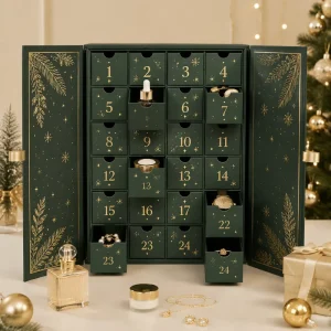 Custom 24-Day Beauty Advent Calendar Rigid Boxes For Skincare & Makeup Eco-Friendly UV Printed Paperboard Christmas Gift Drawer