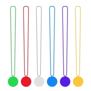 Custom 33 inch 7mm Carnival Bead Necklace Printed Medallion Waterproof Plastic for Graduation Celebrations Holiday