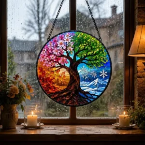 Custom 3D Printing Four Seasons Tree of Life Stained Glass Suncatcher Ornament Wind Chimes Wall Art Sun Catcher