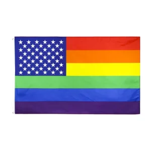 Custom 3×5 ft USA Rainbow Flag Gay Pride Flags Outdoor LGBT Parade Banner Polyester Grommets Aluminium Flagpole Yard
