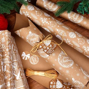 Custom 80g Coated Christmas Kraft Paper 43*300cm Luxury Gift Birthday Packaging Wrapping Paper Roll