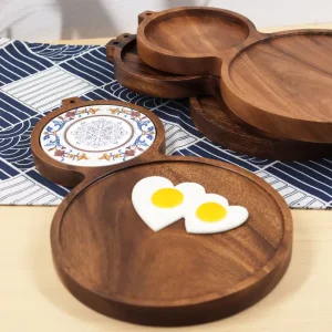 Custom Acacia Wood Pallet Natural Material for Displaying Tableware Engraved Plant Pattern for Party Occasions