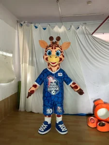 Custom Ad Giraffe Mascot Costume Premier League Football Team Outfit Blue Soccer Jersey Animal Suit for Event Promotion Parade