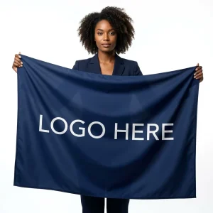 Custom Aluminum Flag Navy Blue Logo Printed 3×5 ft Polyester for Outdoor Business Advertising Event Promotion Bulk