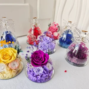 Custom Angel Glass Dome Preserved Rose Eternal Flower Arrangement Meaningful Anniversary & Wife Mom on Anniversary Birthday