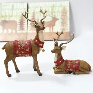 Custom Antique Resin Deer Statues Vintage Seasonal Home Decor Accessory Winter Deer Sculpture