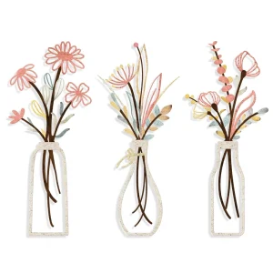 Custom Art Deco Metal Wall Art Floral Vase Hanging Sculpture Living Room Home Decor