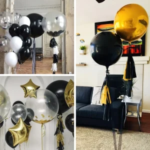 Custom Black Round Foil Balloons 10 15 18 22 32 Inch 4D Spherical Helium Balloons for Wedding Birthday Party Decor