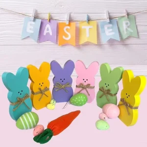 Custom Bright Color Easter Bunny Ornaments Centerpiece Signs Easter Rabbit Figurine Ornament Rabbit Shape Easter Craft For Bedro